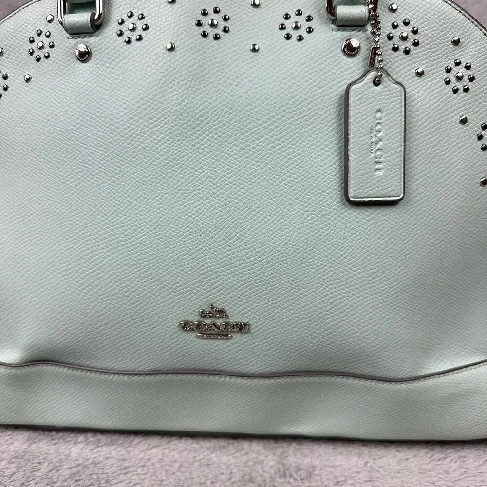 Coach Seaglass Mint Green Studded Sierra Satchel Bag With Crossbody Strap‎